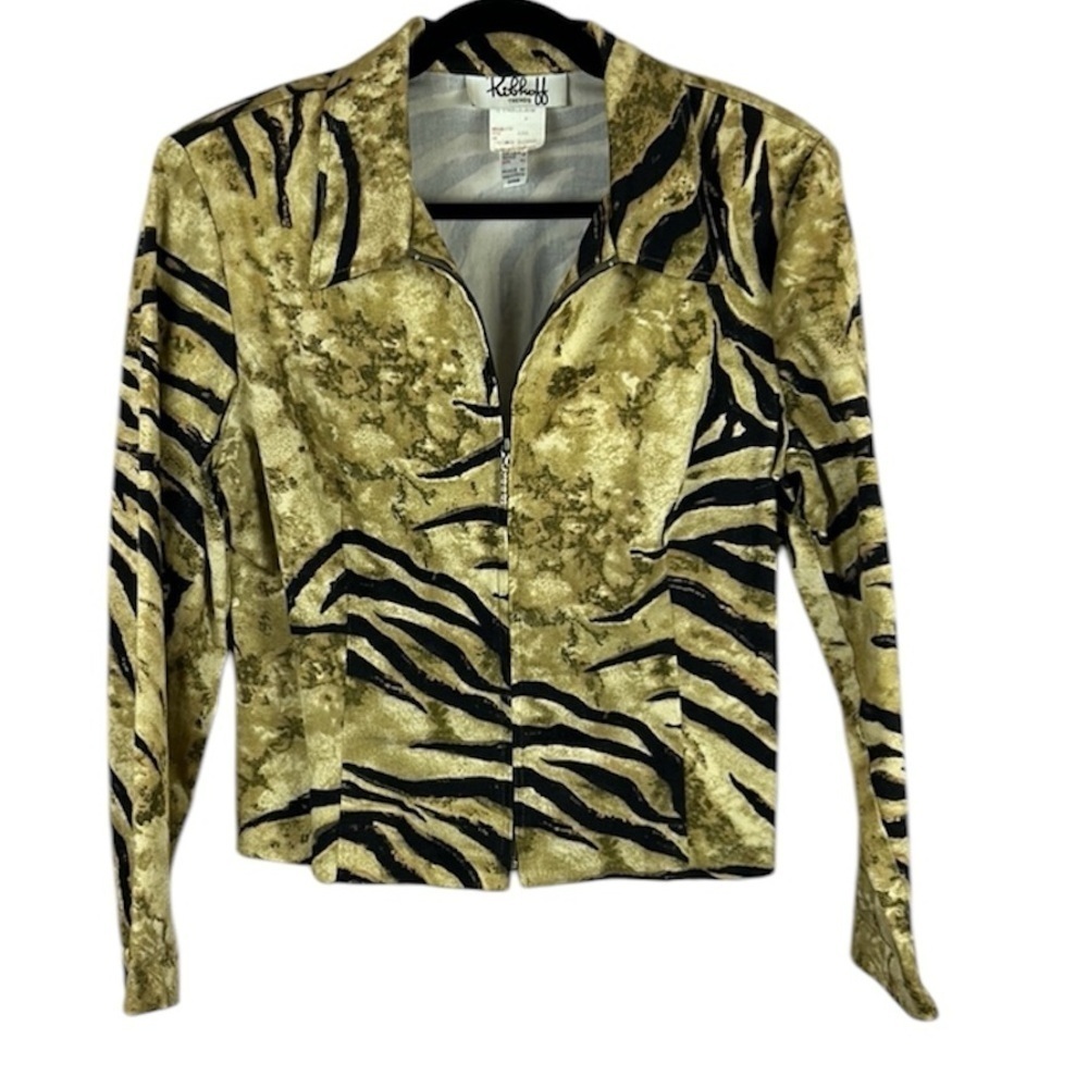 Vintage Joseph Ribkoff Zebra Print Full Zip Cotton Short Blazer Jacket Size 12